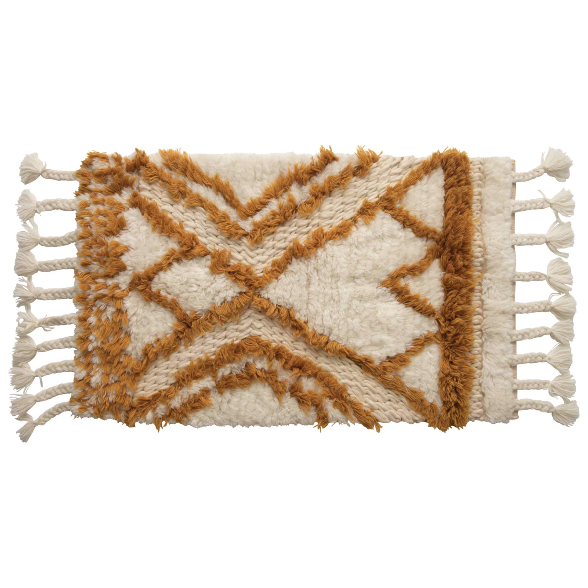 Wool Tufted Patterned Rug with Braided Tassels, 24" x 40"